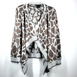 VERTIGO Brown Gray Animal Print Waterfall Cardigan Sweater M  NWT